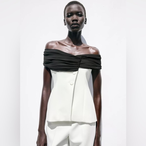 NWT Zara Woman Bloggers Fav Contrast Bustier Top White Black Size M Medium - Picture 1 of 11